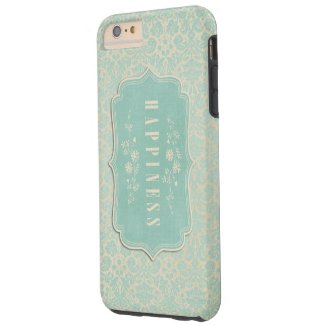Blue Damasks Happiness Label Soft Tough iPhone 6 Plus Case