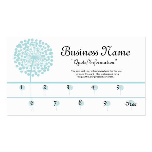 Blue Dandelion Loyalty Cards/Frequent Buyer Business Card Templates (front side)