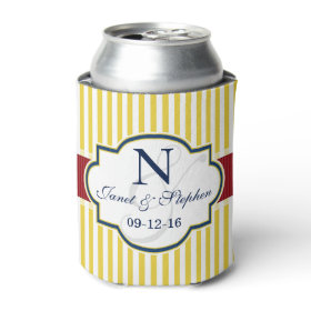 Blue, Dark Red, Yellow Stripes Wedding Can Cooler