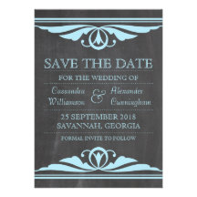 Blue Deco Chalkboard Save the Date Invite
