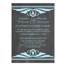 Blue Deco Chalkboard Wedding Invite