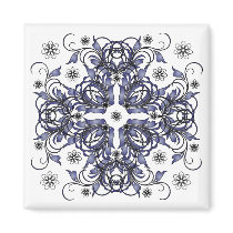 blue decorative floral pattern magnets
