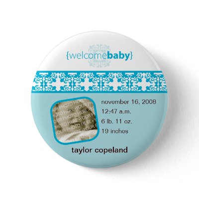 Blue Delight Birth Announcement Button by minkideluxe