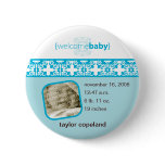 Blue Delight Birth Announcement Button by minkideluxe Blue Delight Birth Announcement Button