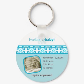 Blue Delight Birth Announcement Keychain keychain