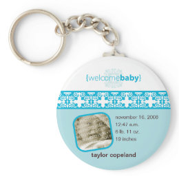 Blue Delight Birth Announcement Keychain keychain