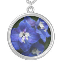 Blue Delphinium flower necklace necklaces