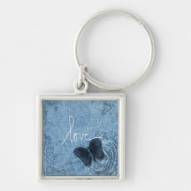 Blue Denim Butterfly Love Keychain