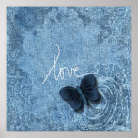 Blue Denim Butterfly Love Posters