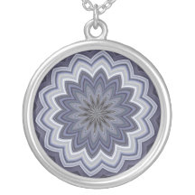 Blue Denim Daisy Mandala Pendant Necklace
