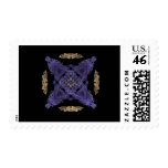 Blue Diamond and X on Gold Circle Fractal Art Postage