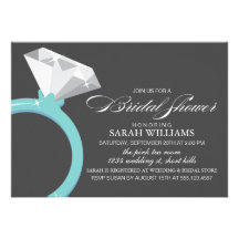 Blue Diamond Ring Bridal Shower Custom Announcement