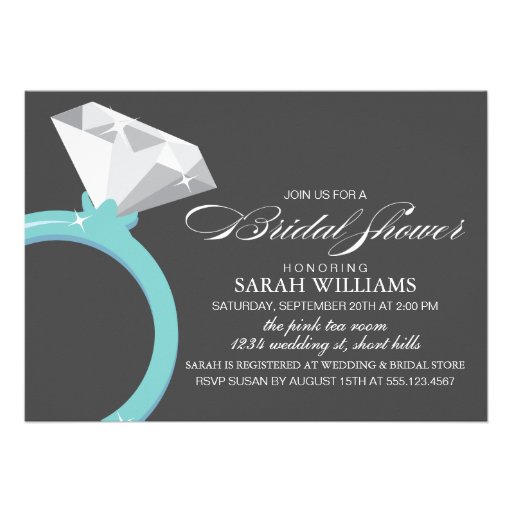 Blue Diamond Ring Bridal Shower Custom Announcement
