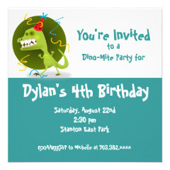 Blue Dinosaur Birthday Party Invitations