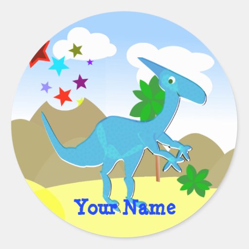 Blue Dinosaur Cartoon Name Sticker | Zazzle