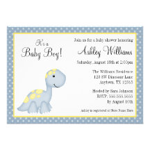 Blue Dinosaur Polka Dots Boy Baby Shower Custom Invites
