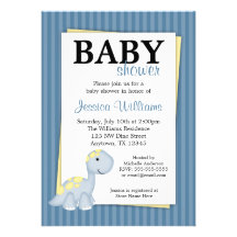 Blue Dinosaur Stripes Baby Shower Invitations