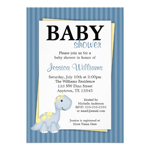 Blue Dinosaur Stripes Baby Shower Invitations