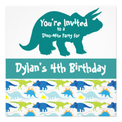 Blue Dinosaur Triceratops Birthday Invitations