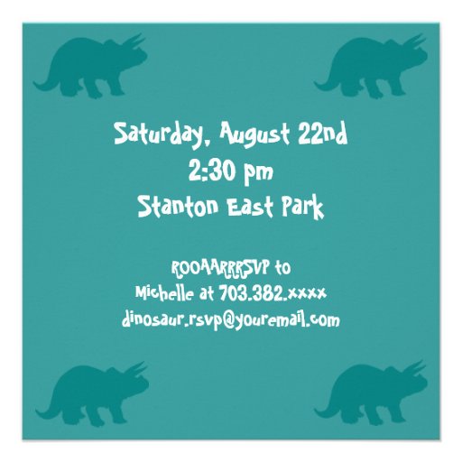 Blue Dinosaur Triceratops Birthday Invitations