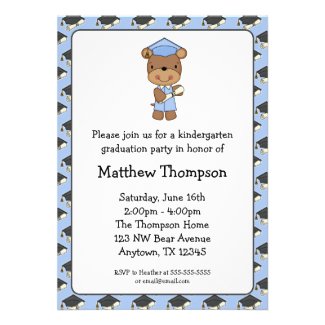 Blue Diploma Bear Boy Graduation Invite