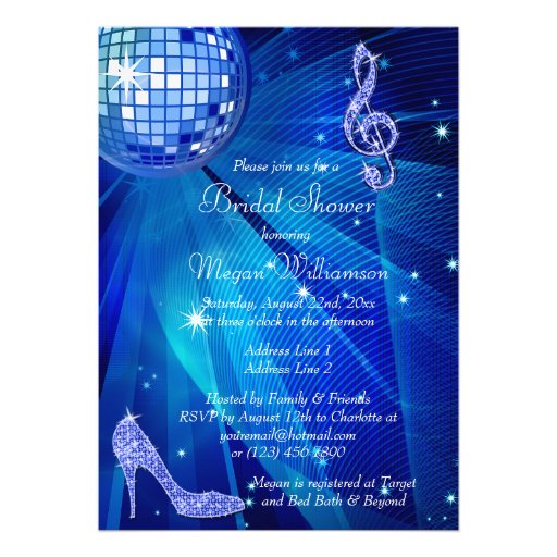 Blue Disco Ball and Sparkle Heels Bridal Shower Announcement