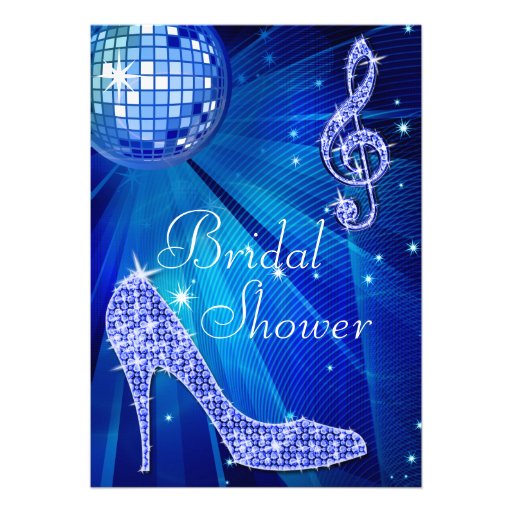 Blue Disco Ball and Sparkle Heels Bridal Shower Announcement