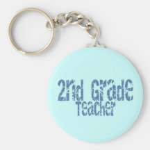 Blue Distressed Text 2nd Grade Teacher Keychains