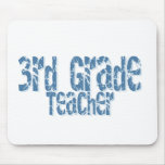 Blue Distressed Text 3rd Grade Teacher Mouse Pads