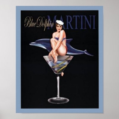 Blue Dolphin Martini Posters