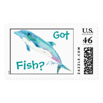 Blue Dolphin Postage Stamp Got Fish? by zooogle Blue Dolphin Postage Stamp Got Fish?