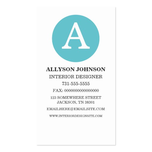 Blue Dot Monogram Style Business Cards (front side)