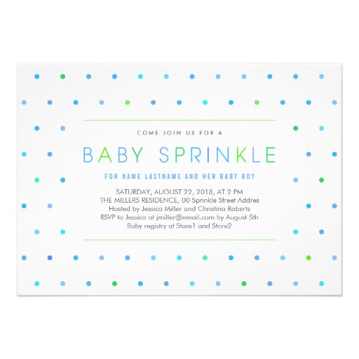 Blue Dots Boy Modern Clean Baby Sprinkle Invite (front side)