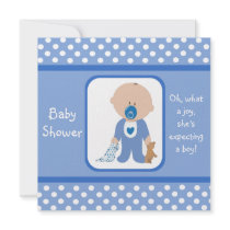 Blue Dots Caucasian Baby Shower Invitations