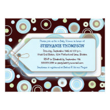 Blue Dots Tag Boy Baby Shower Invitation