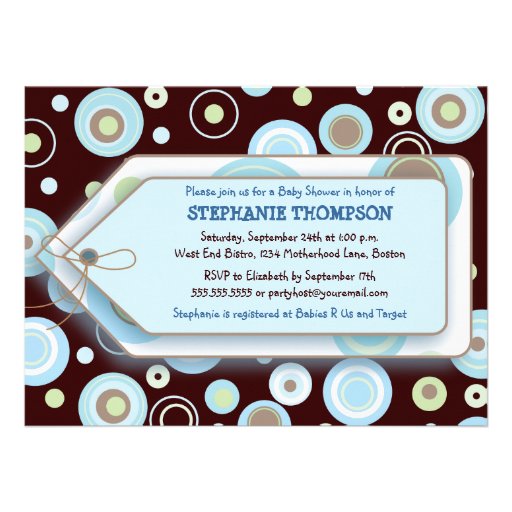 Blue Dots Tag Boy Baby Shower Invitation