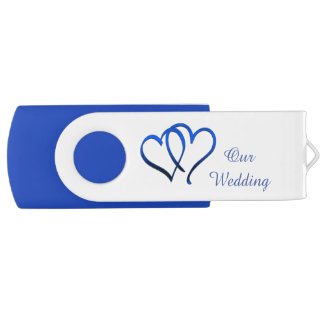 Blue Double Heart Wedding USB Drive