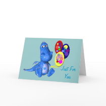 Blue Dragon And Balloons Birthday Card