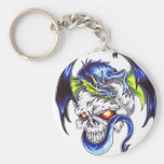 Blue Dragon and skull tattoo style keychain