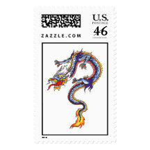 Blue dragon and skull tattoo theme stamp