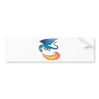blue dragon breathing fire bumper sticker by doonidesigns