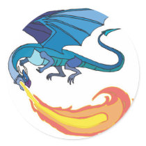 blue dragon breathing fire stickers