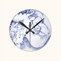Blue Dragon Clock - choose shape/size wall clocks