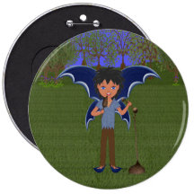 Blue Dragon Winged Musical Boy Faerie Pinback Buttons