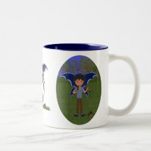 Blue Dragon Winged Musical Boy Faerie Mug