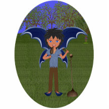 Blue Dragon Winged Musical Boy Faerie Photo Sculpture