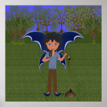 Blue Dragon Winged Musical Boy Faerie Print