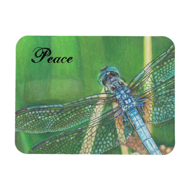Blue Dragonfly color pencil art on Magnet Rectangular Photo Magnet