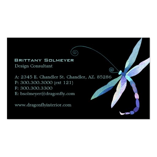 Blue Dragonfly Creative Designer Business Cards (back side)