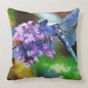 Blue Dragonfly on Wild Garlic Throw Pillows